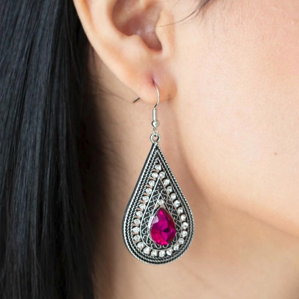 Paparazzi Jewelry Accessories - Metro Masquerade - Pink Earrings - Vintage